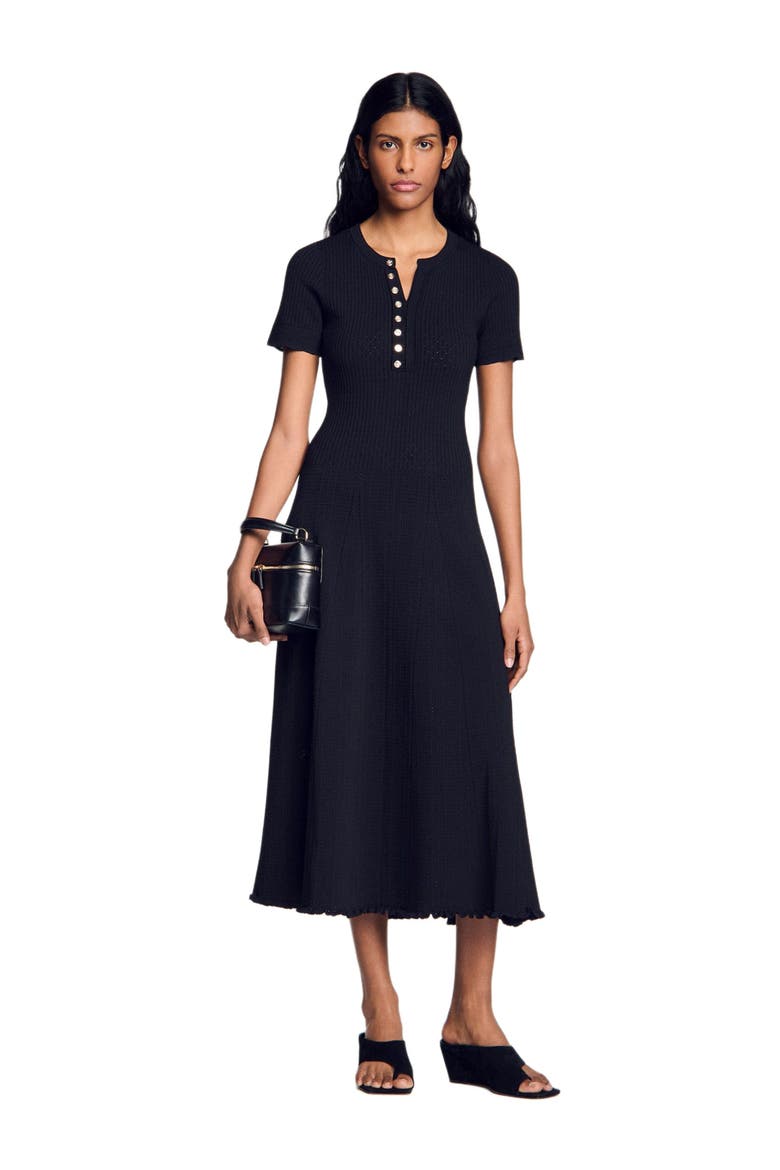 Ribbed knit maxi dress, Alternate, color, Black