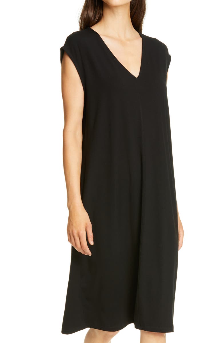 Eileen Fisher V-Neck Sleeveless Knit Dress, Alternate, color,