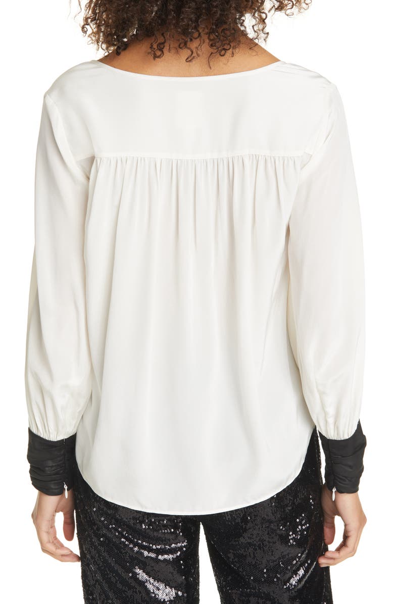 Cinq à Sept Zip Cuff Silk Blouse, Alternate, color, 