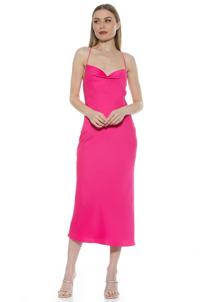 Dionee Draped Cowl Neck Midi Dress, Alternate, color, HOT PINK