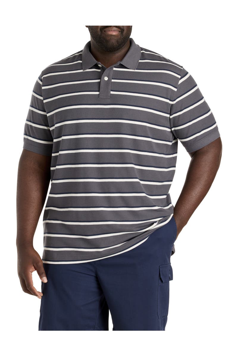 Harbor Bay by DXL Big & Tall Striped Polo Shirt, Main, color, Grey Multi