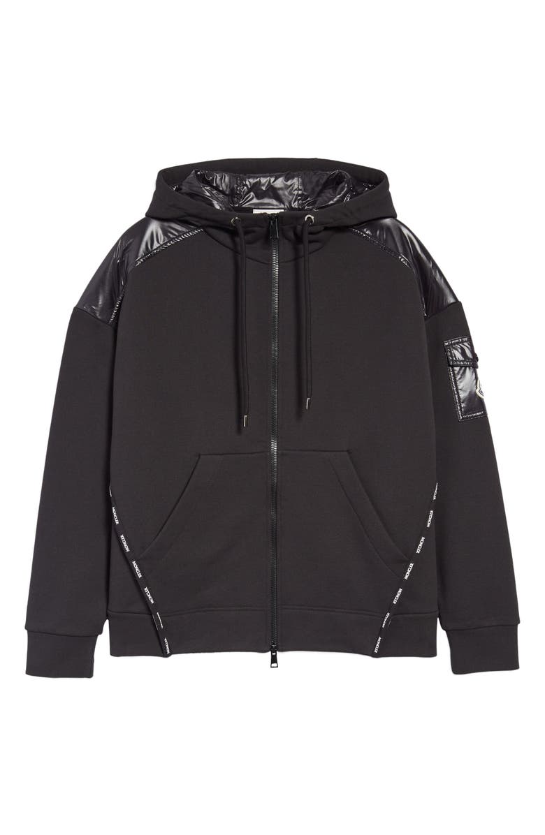 Moncler Logo Tape Mixed Media Zip Hoodie, Alternate, color, 