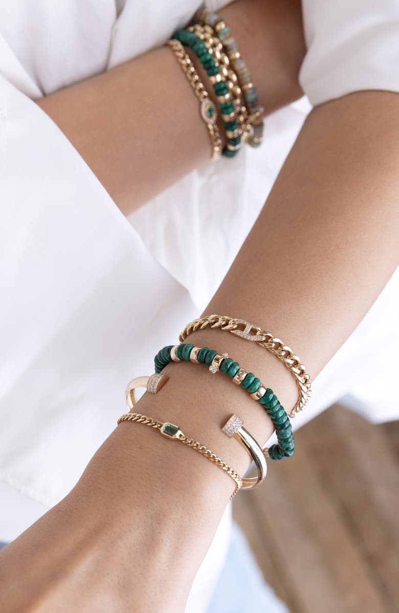 Zoë Chicco Malachite Beaded Bracelet, Alternate, color, 14K Yellow Gold