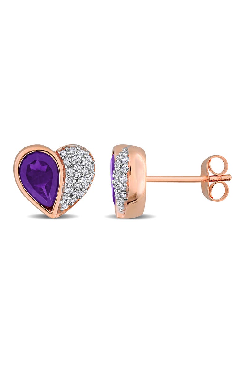 Julianna B. Gemstone & Diamond Heart Earrings 10K, Main, color, Amethyst/Rose Gold