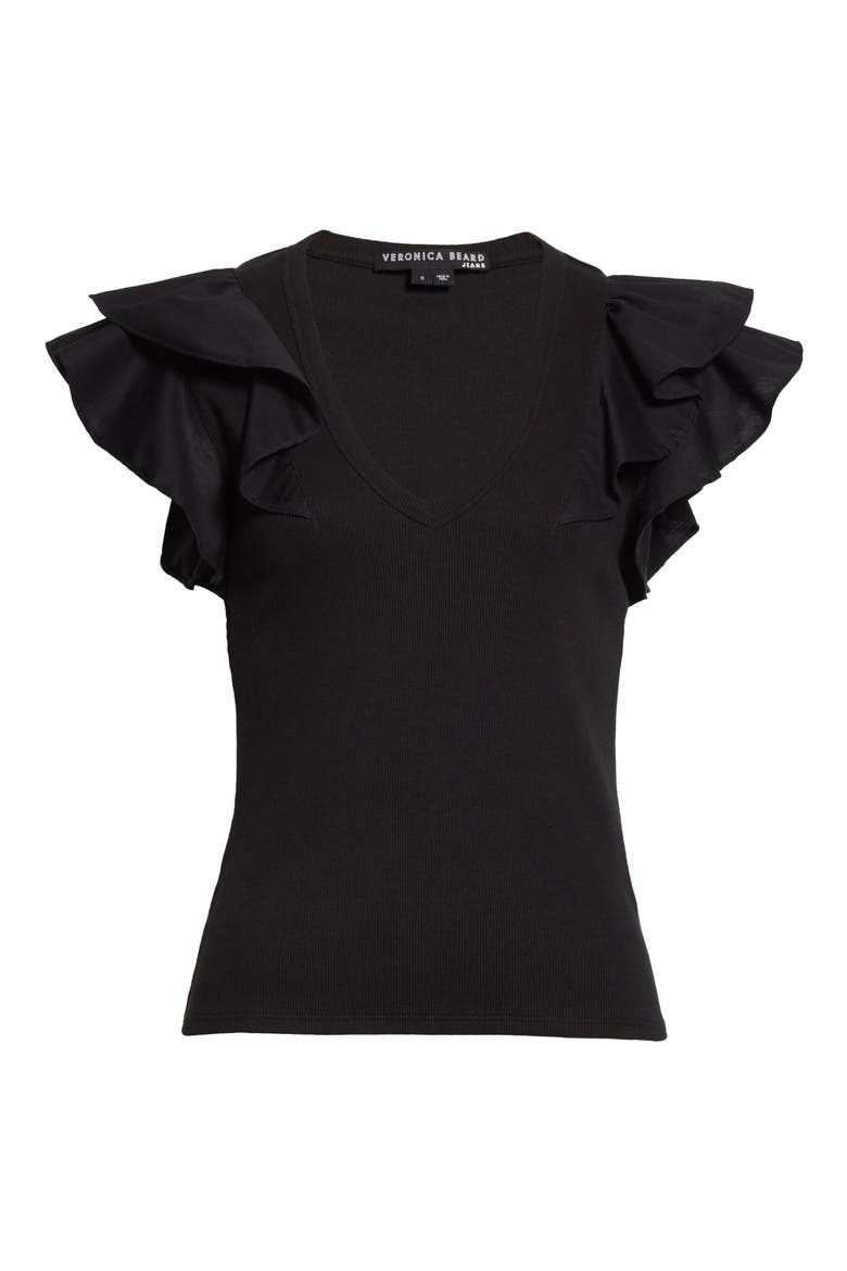 Cathie Ruffle Rib Top, Alternate, color, BLACK