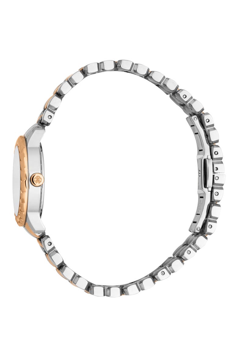 Textured Crystal Two-Tone Quartz Bracelet Watch, 28mm, Alternate, color, TWO TONE SILVER & ROSE GOLD