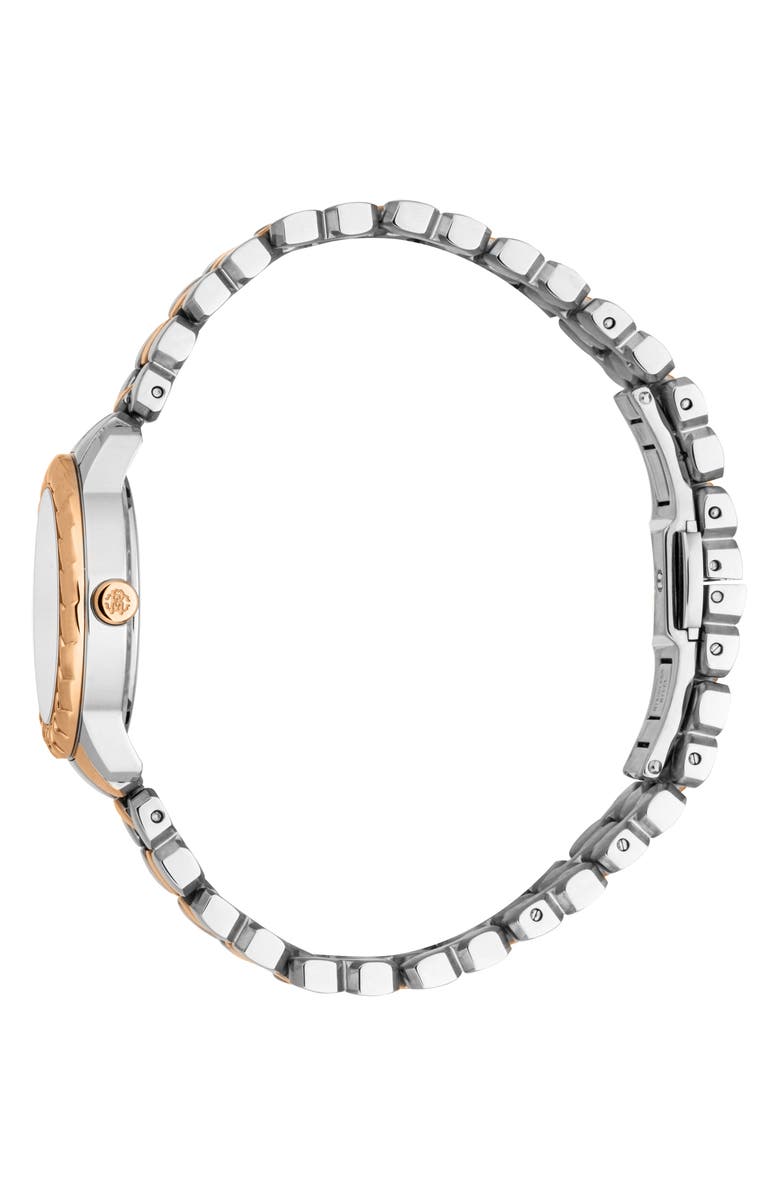 Roberto Cavalli Textured Crystal Two-Tone Quartz Bracelet Watch, 28mm, Alternate, color, Two Tone Silver & Rose Gold