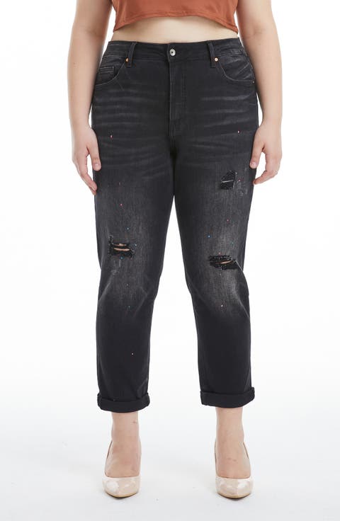 Painted High Waist Cuff Mom Jeans