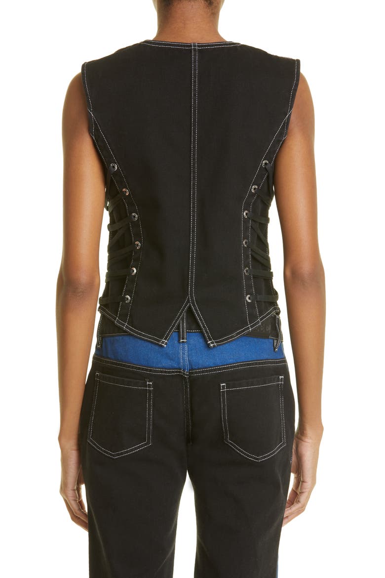 Fan Laced Organic Cotton Denim Vest, Alternate, color, BLACK
