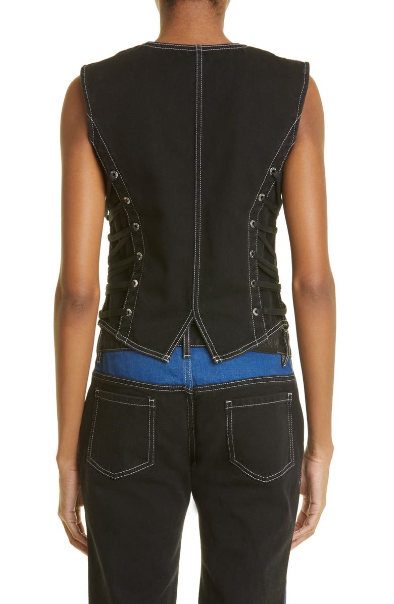Dion Lee Fan Laced Organic Cotton Denim Vest, Alternate, color,