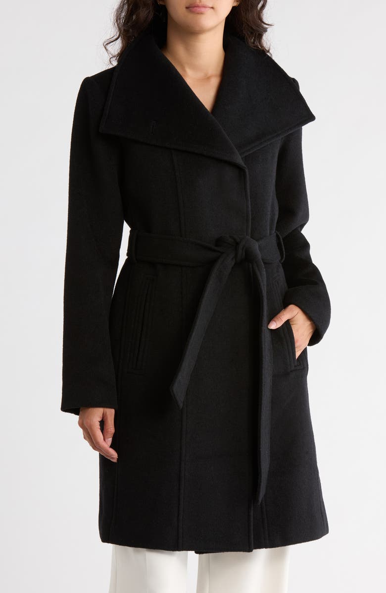 Bernardo Wool Blend Wrap Coat, Main, color, Black