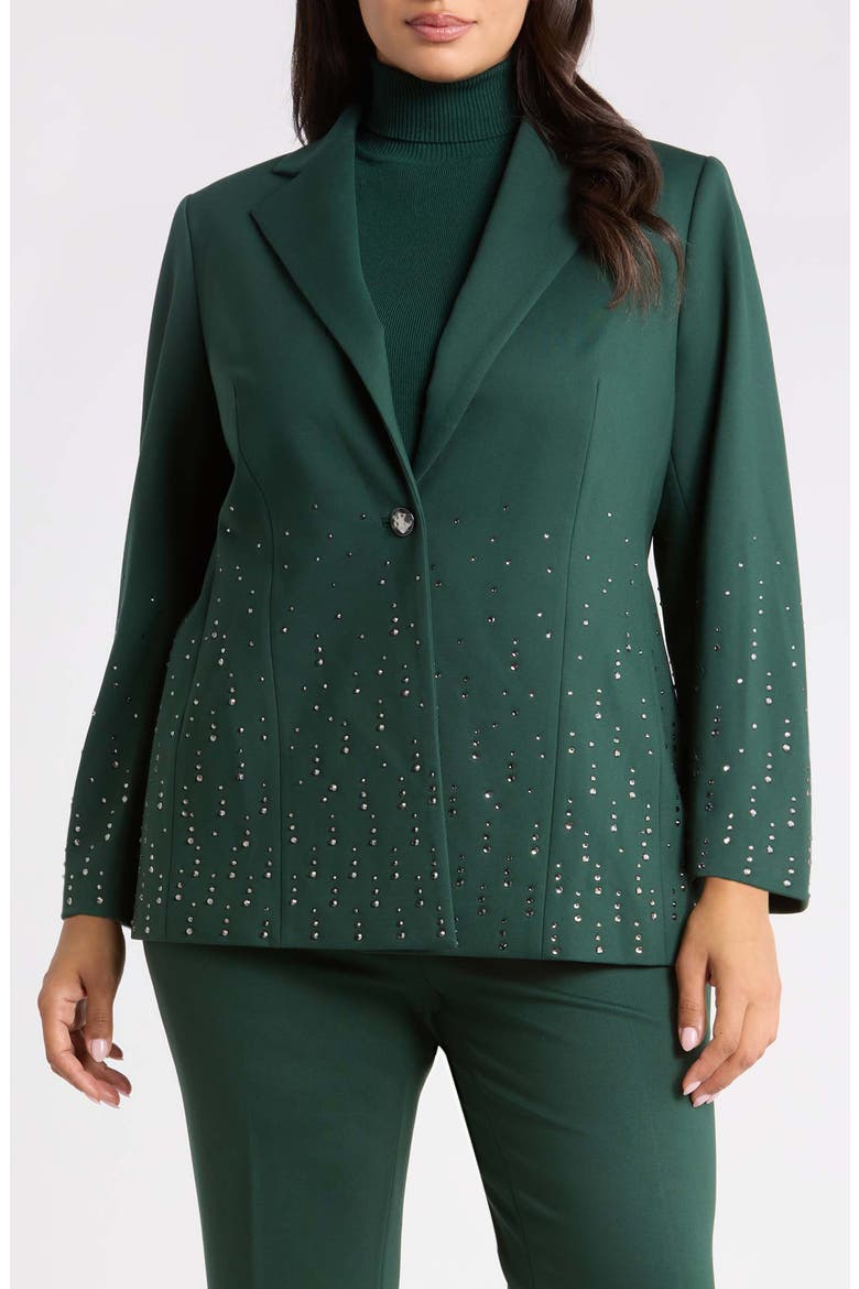 One-Button Embellished Blazer, Main, color, PINE FOREST