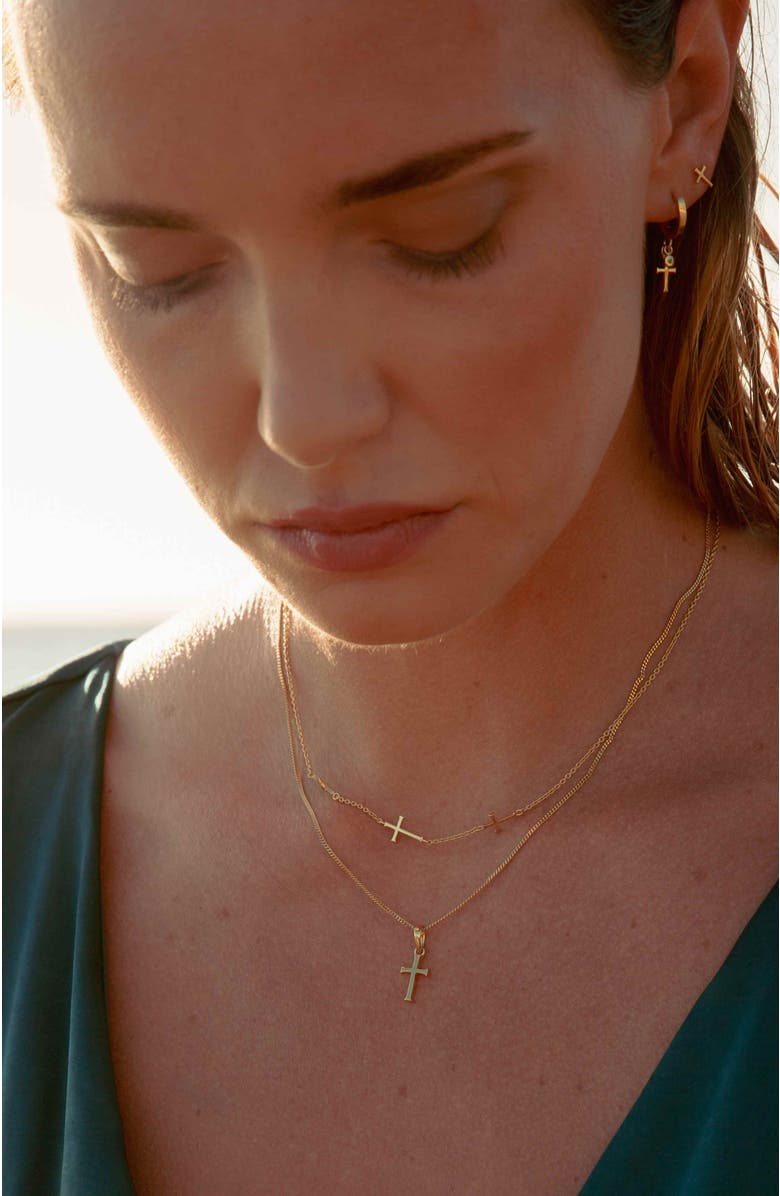 Rizen Jewelry Small Cross Pendant Necklace, Alternate, color, 18K Gold Plated