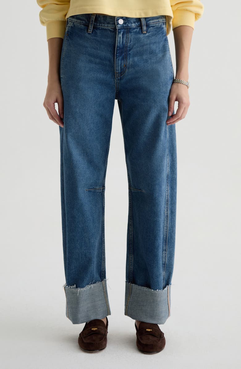 AG Mercer Cuffed Raw Hem High Waist Barrel Jeans, Main, color, 11 Years Enrich