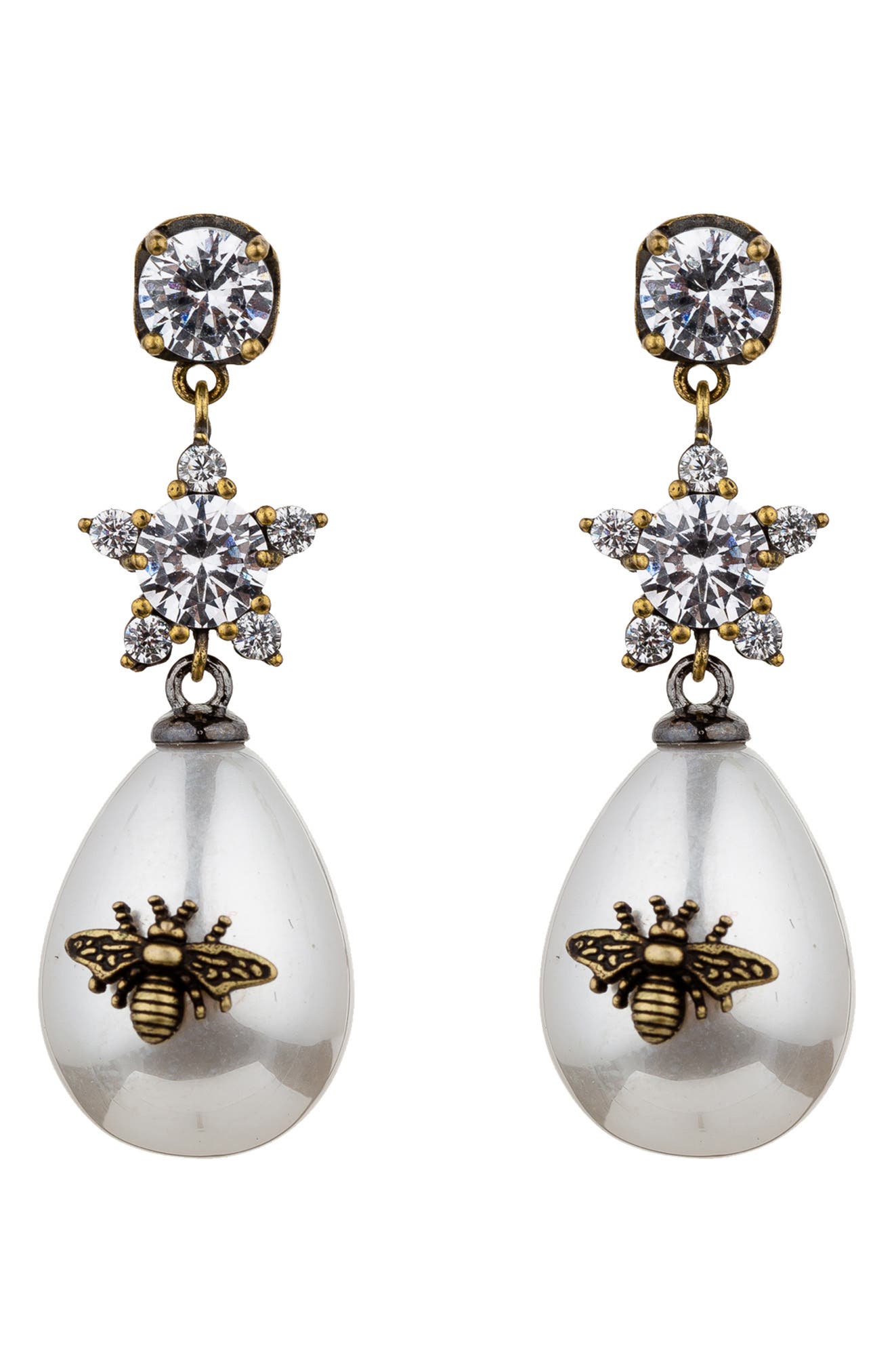 EYE CANDY LOS ANGELES Abeja CZ & Imitation Pearl Bee Drop Earrings