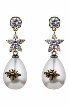 EYE CANDY LOS ANGELES Abeja CZ & Imitation Pearl Bee Drop Earrings