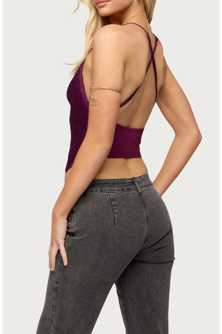 Elenie Fringe Cowl Neck Crossback Top, Alternate, color, PLUM
