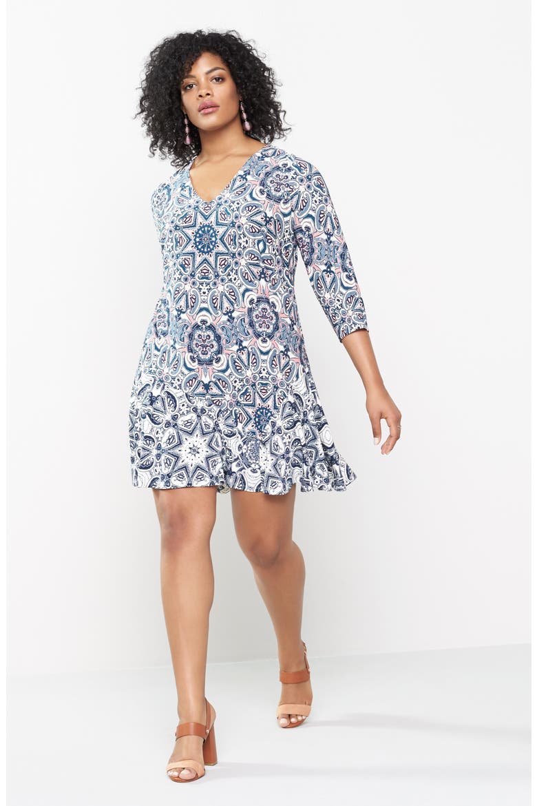 Mixed Paisley A-Line Dress, Alternate, color, TEAL