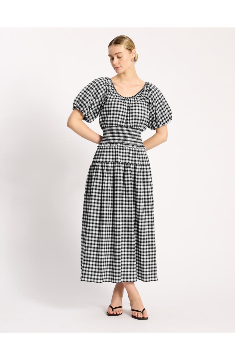 Albaray Gingham Blouson Sleeve Midi Dress, Main, color, Black