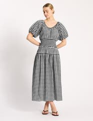 Albaray Gingham Blouson Sleeve Midi Dress