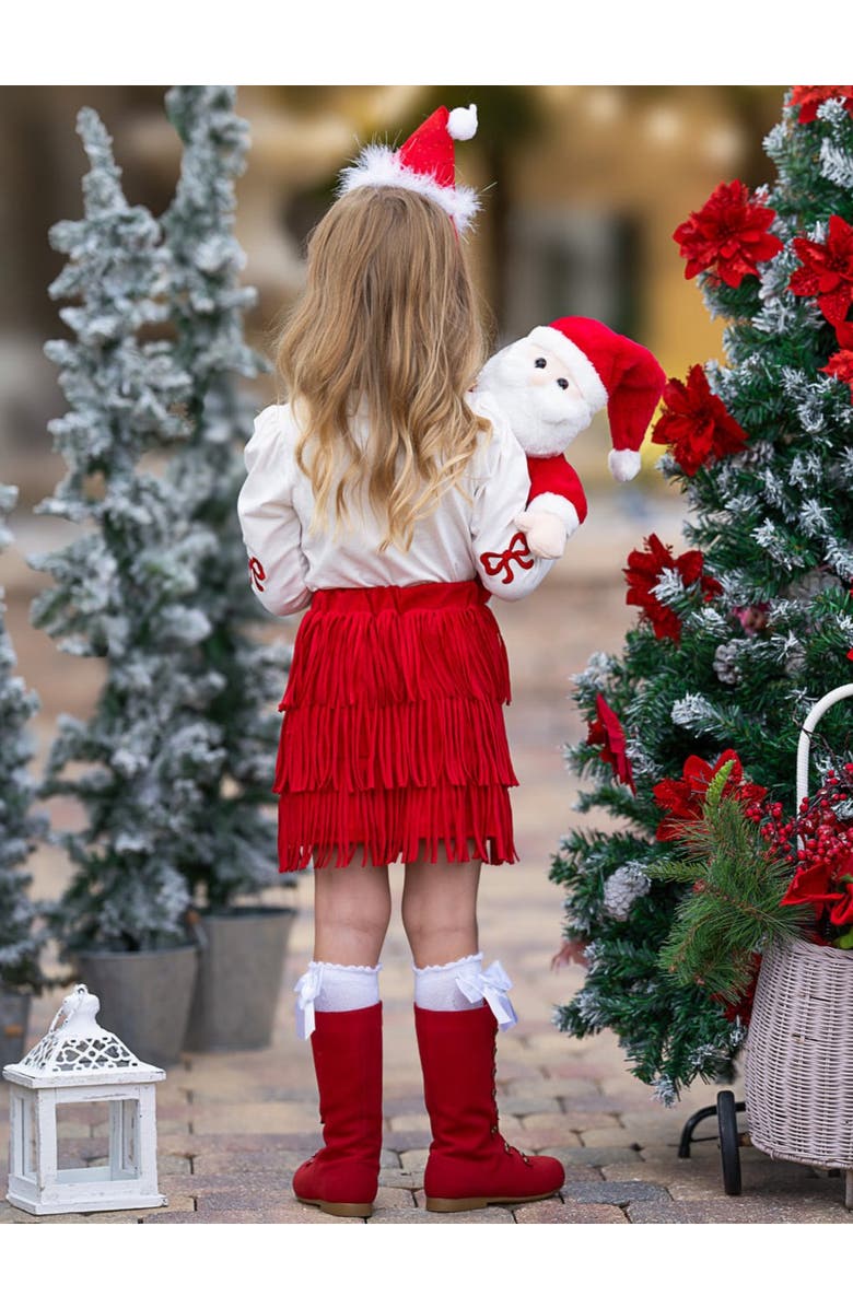 Mia Belle Girls Fabulous Santa Long Sleeve Top and Red Skirt Set, Alternate, color, Red