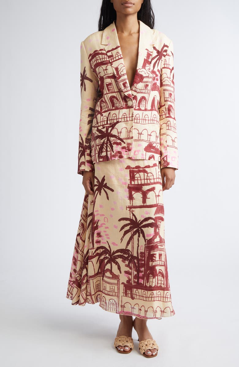 Johanna Ortiz Rock The Plan One-Button Linen Jacket, Alternate, color, Ecru / Wine