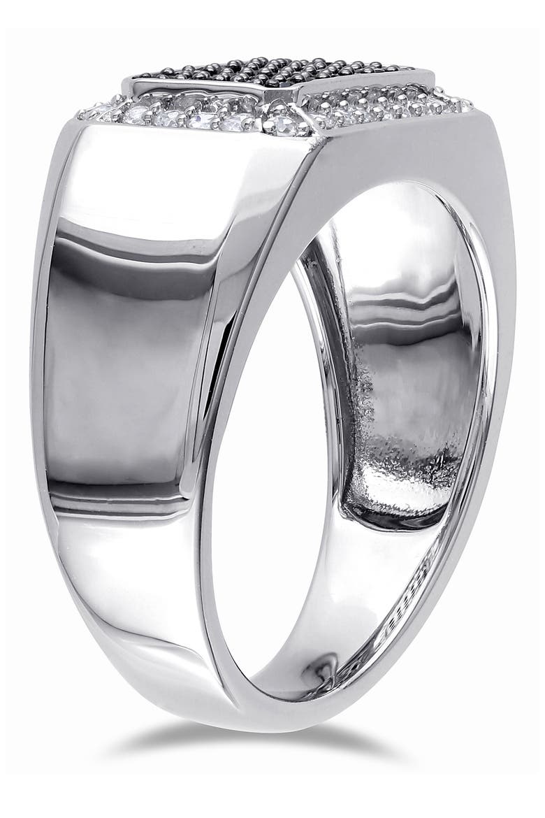 Men's Sterling Silver White Sapphire Halo Pavé Black Spinel Square Ring, Alternate, color, BLACK