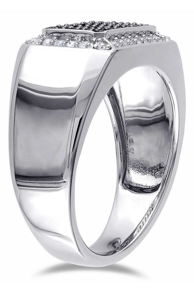 DELMAR Men's Sterling Silver White Sapphire Halo Pavé Black Spinel Square Ring, Alternate, color, Black