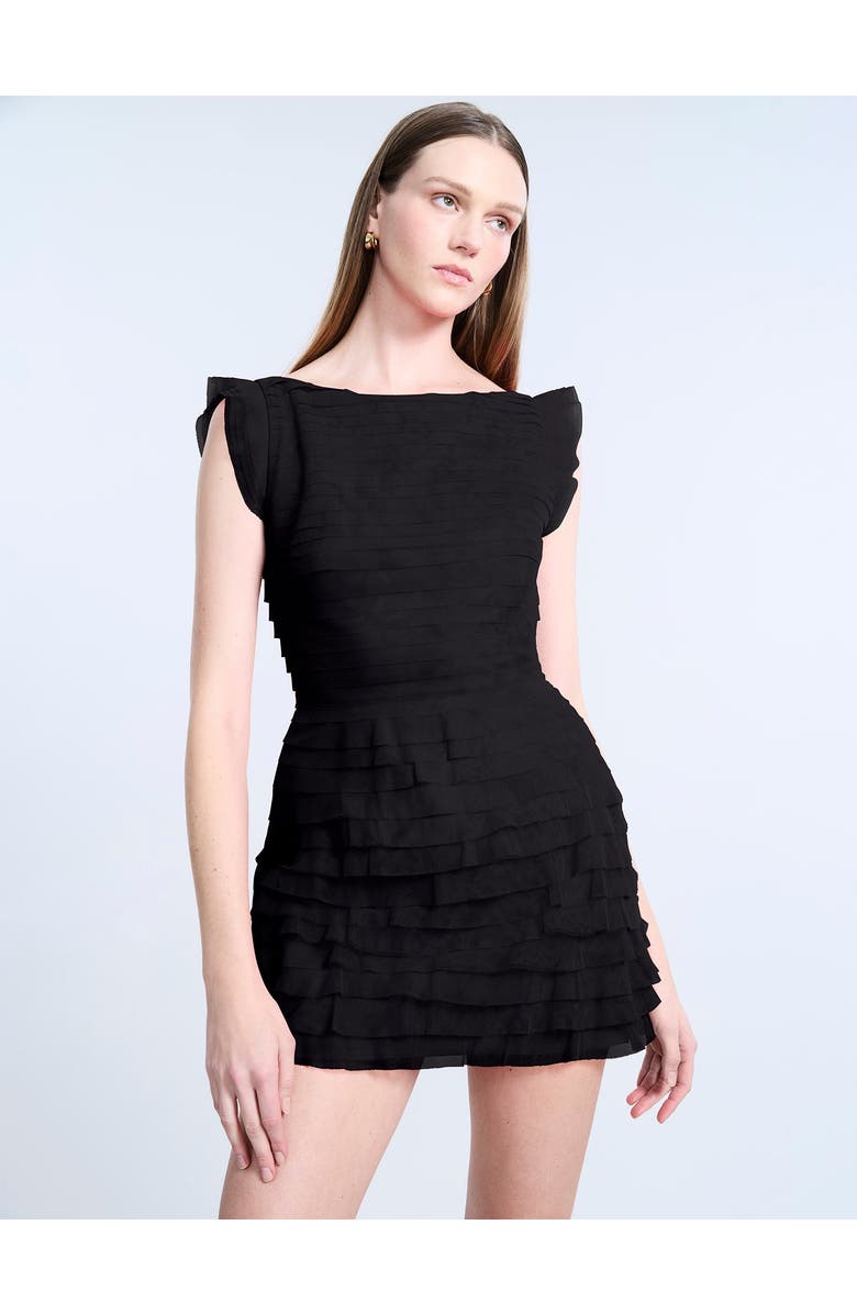 BCBGMAXAZRIA Tulle Tiered Mini Dress, Alternate, color, Black