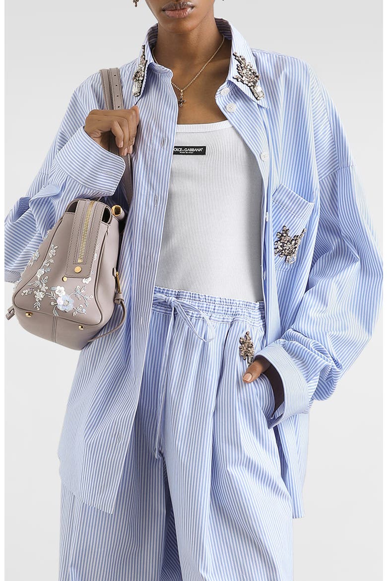 Crystal Appliqué Striped Cotton Poplin Shirt, Main, color, S8051 STRIPED - BLUE/ WHITE