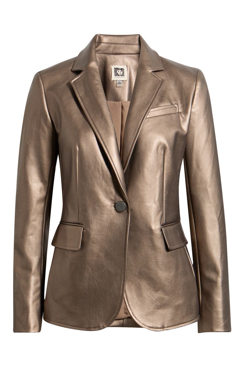 Metallic Faux Leather One Button Blazer, Main, color, NATURAL CLAY METALLIC