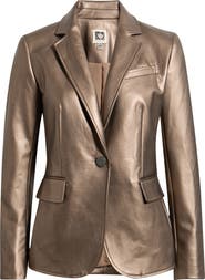 Anne Klein Metallic Faux Leather One Button Blazer