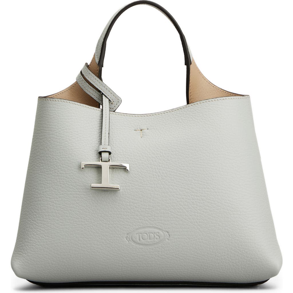 Tod's Micro Leather Top Handle Bag In Grey Natural