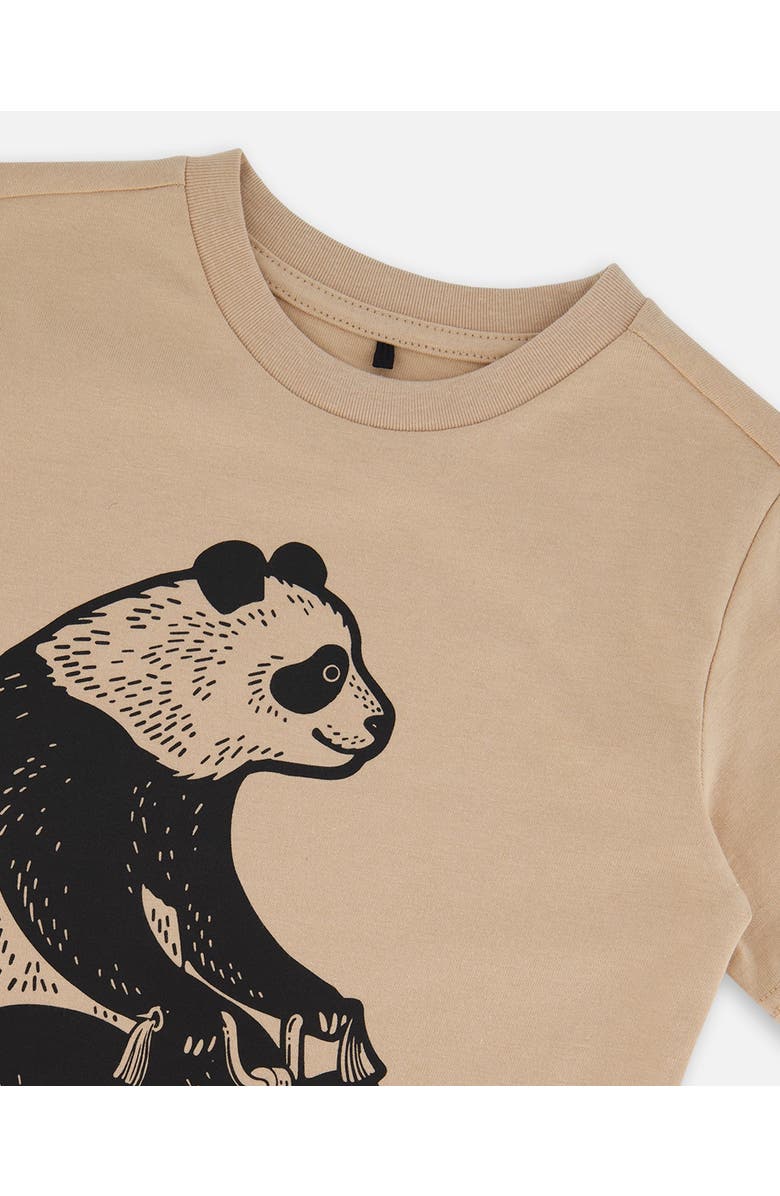 Deux par Deux Little Boy's Organic Cotton Graphic Tee Black Panda On Beige Background, Alternate, color, Black Panda On Beige