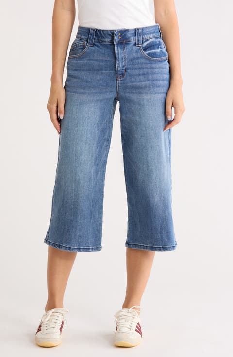 Relaxed Wide Leg Capri Jeans (Mid Blue Artisanal)