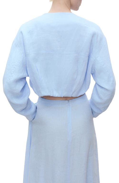 Mango Cropped Linen Jacket With Pockets Sky Blue