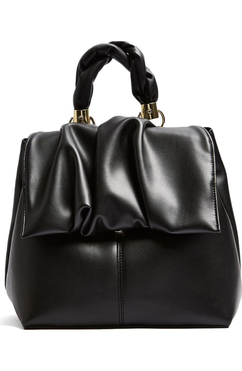 Topshop Ruched Flap Backpack, Main, color,