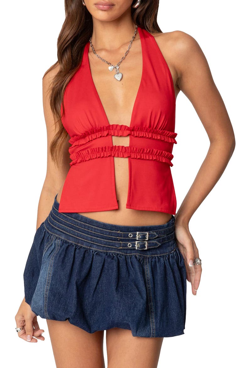 Luma Split Front Halter Top, Main, color, RED