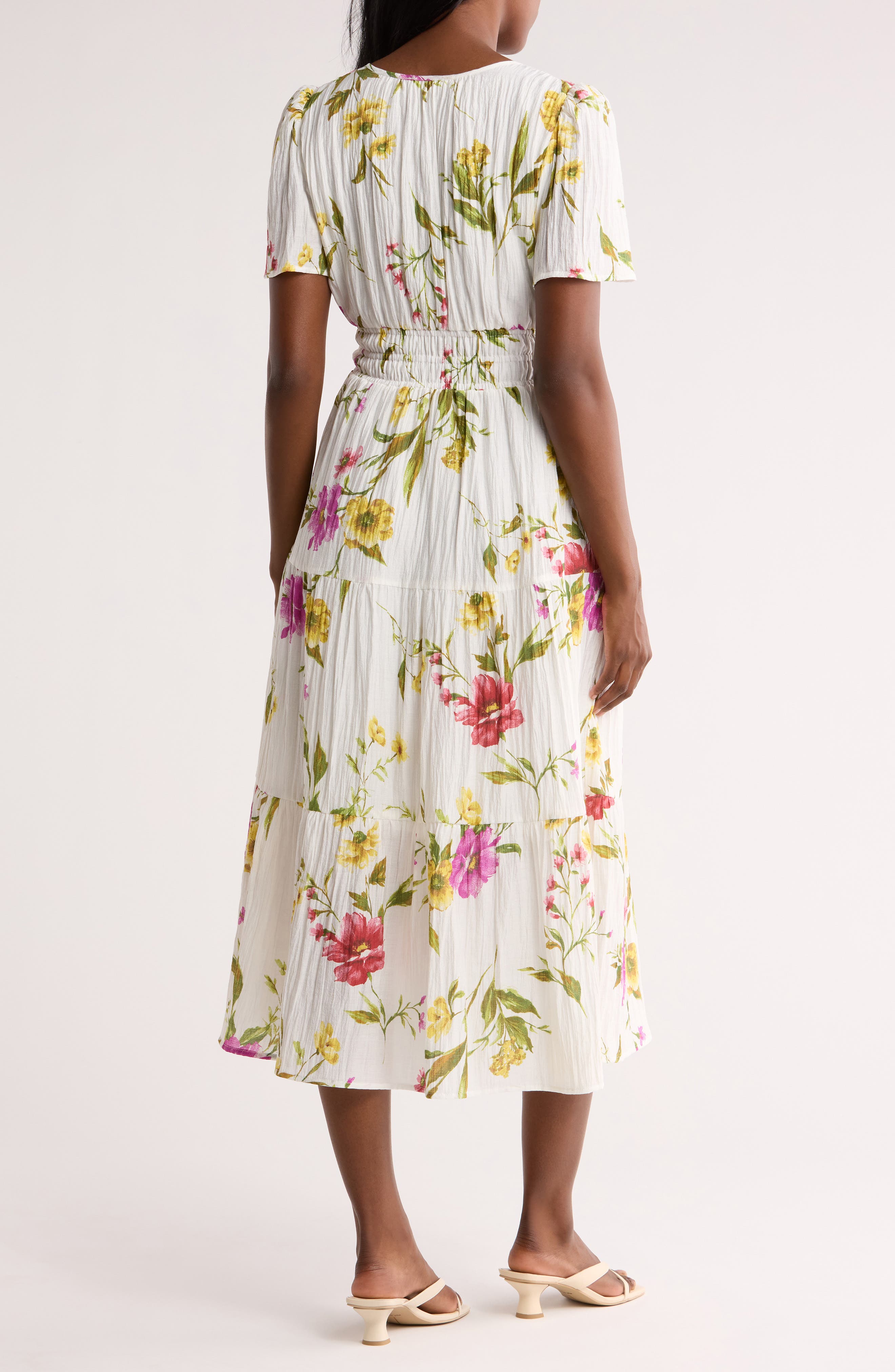 Floral Short Sleeve Tiered Midi Dress - image 4
