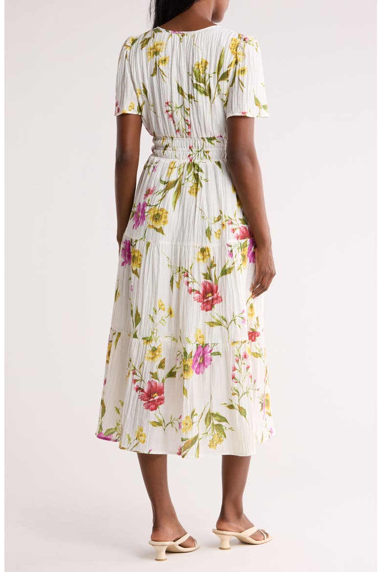 Floral Short Sleeve Tiered Midi Dress, Alternate, color, IVORY MULTI