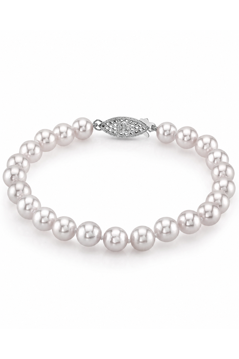 6.5-7.0mm Akoya White Pearl Bracelet, Main, color, Sterling Silver Clasp