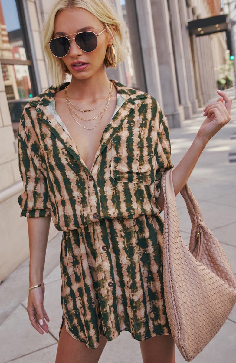 VICI Collection Queen Retro Print Long Sleeve Crepe Shirtdress, Alternate, color,