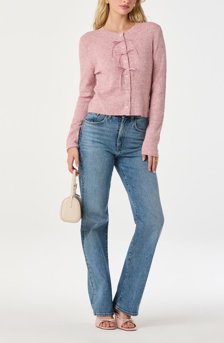 ASTR the Label Satin Bow Knit Cardigan, Alternate, color, Pink