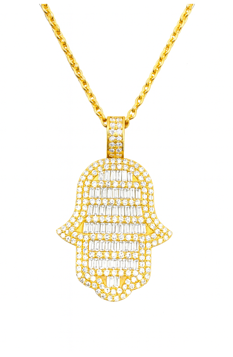 Ancona Jewelry 14K Yellow Gold Hamsa Pendant with 2.67 Carats of Lab Grown Diamonds, Alternate, color, White