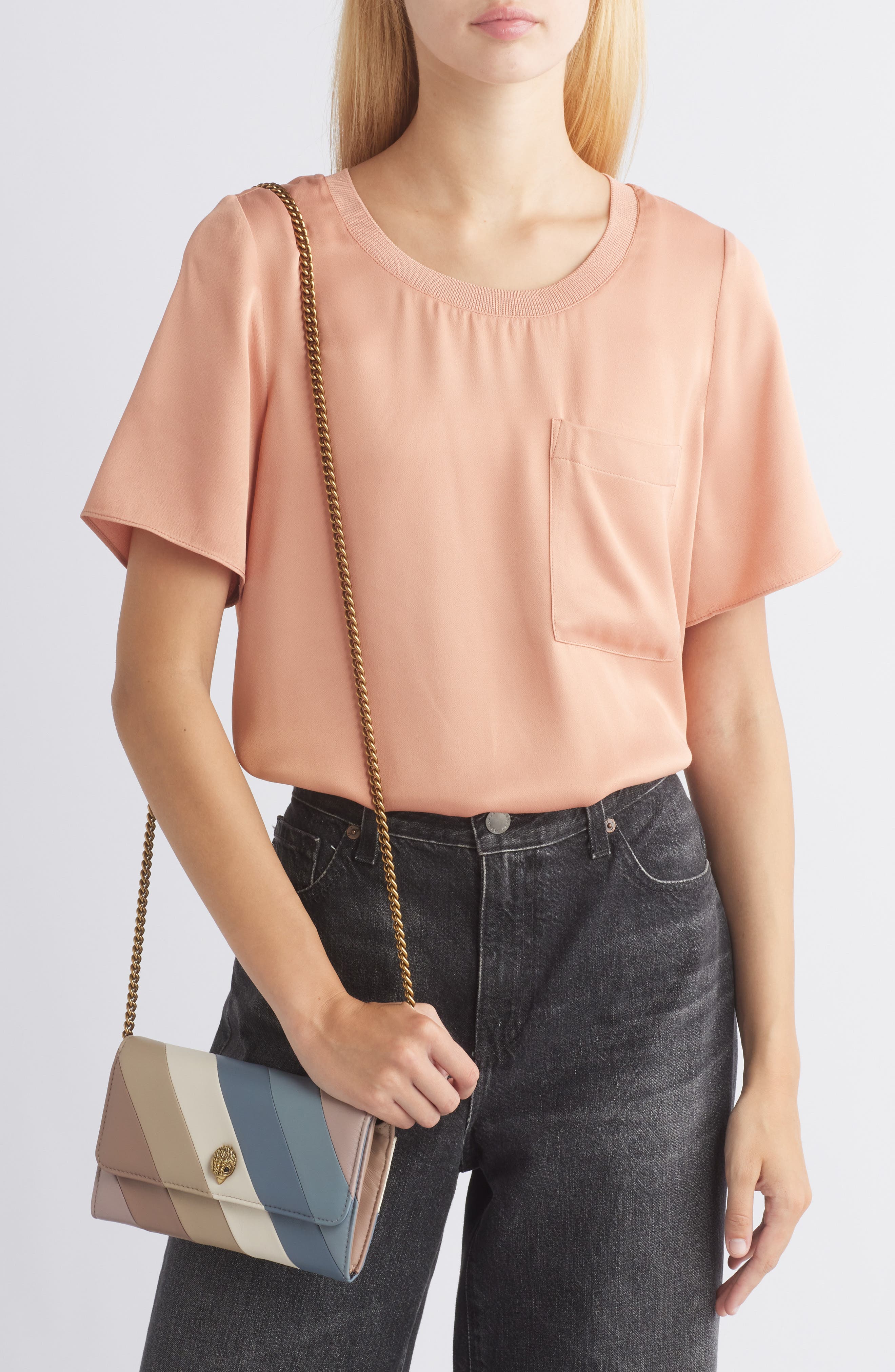 Kurt Geiger London Soho Stripe Leather Chain Wallet, Alternate, color, 