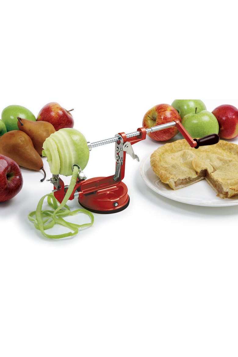 Apple-Master Parer, Slicer & Corer With Vacuum Base and Clamp for Rough Surfaces, Alternate, color, Red