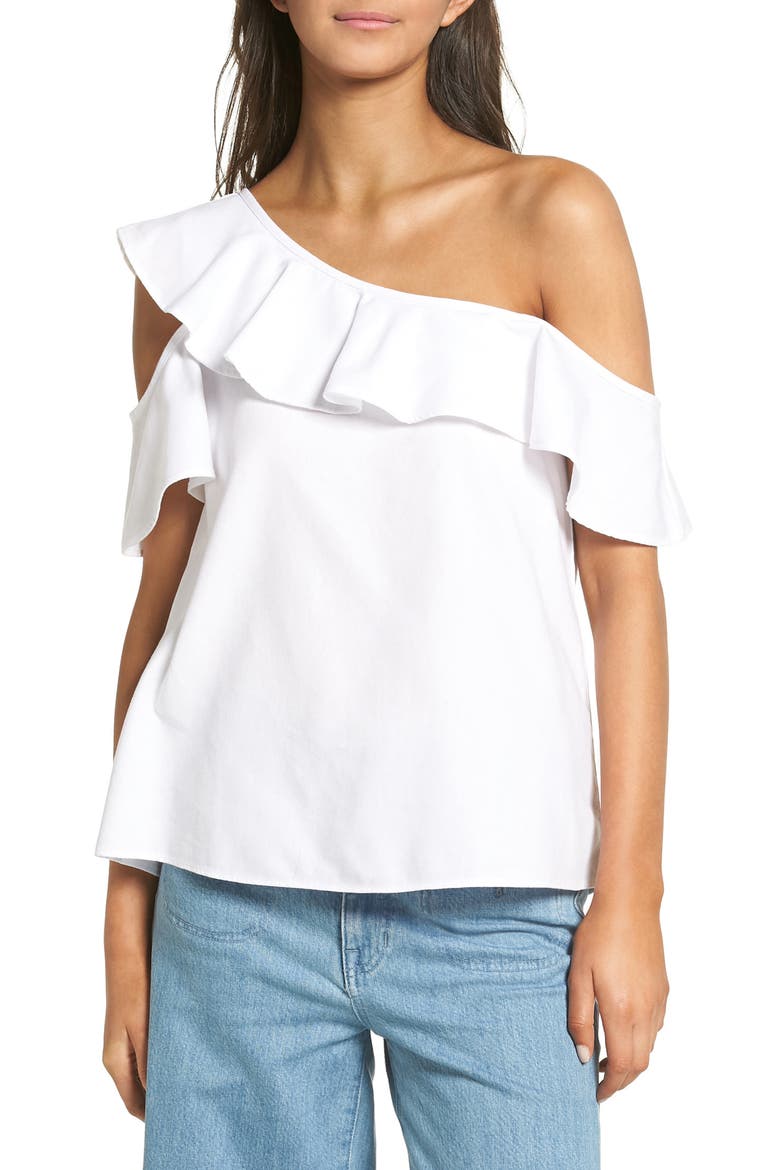 One Shoulder Ruffle Top, Main, color, PURE WHITE