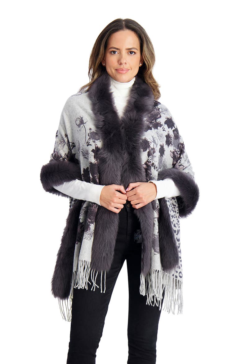 Double Face Cashmere Stole With Tape Top And Bottom, Main, color, GRAY PRINT/ANIMAL PRINT