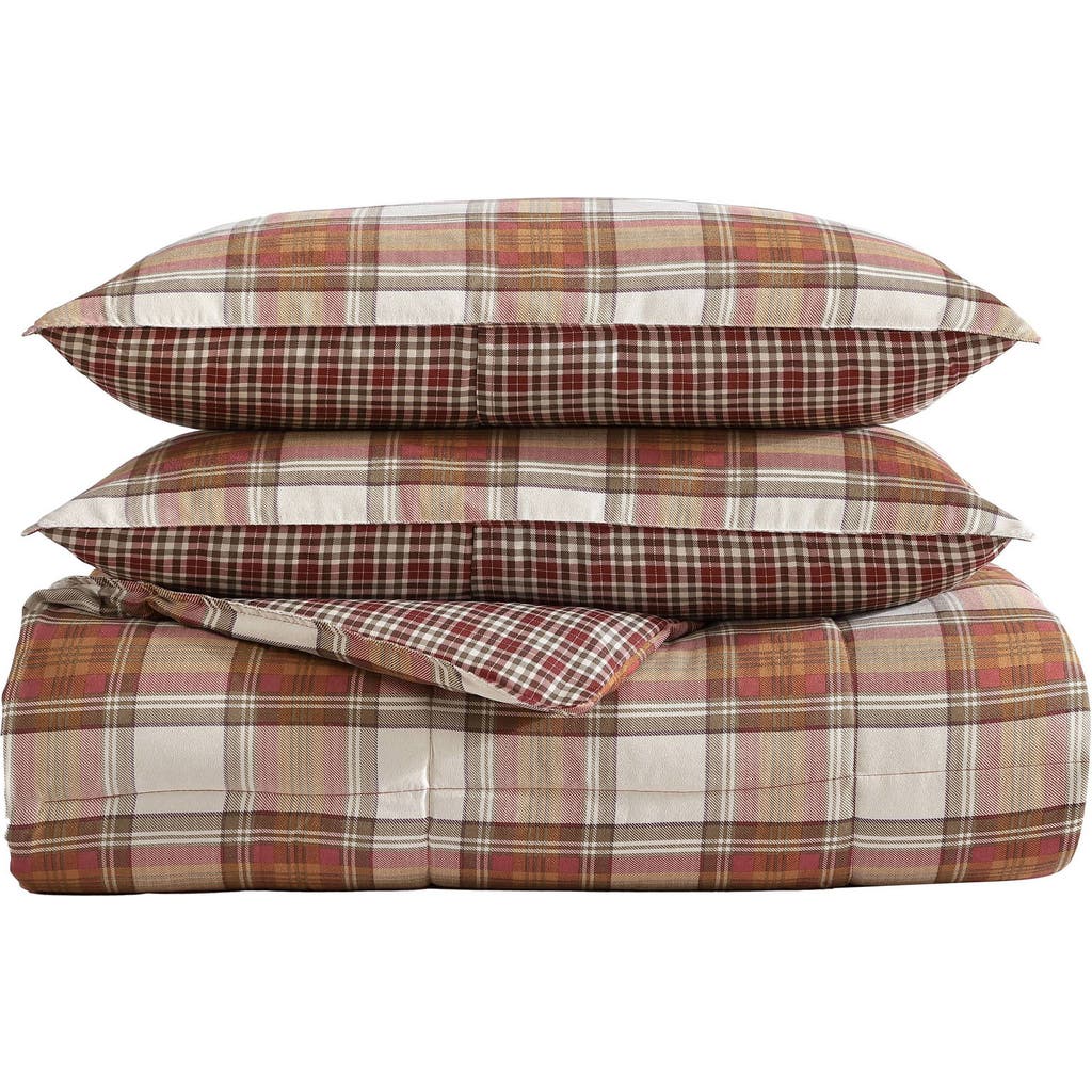 Eddie Bauer Edgewood Plaid Reversible Comforter & Sham Set In Red