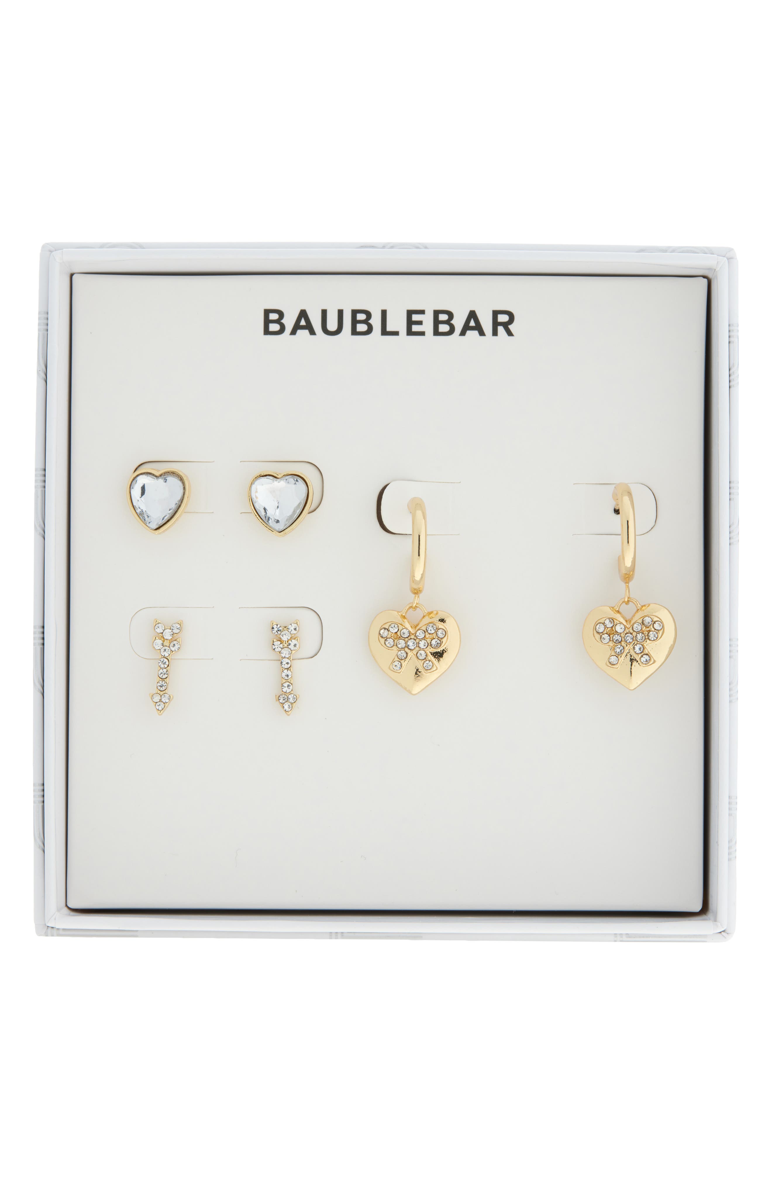 BaubleBar Set of 3 Heart & Arrow Stud Hoop Earrings